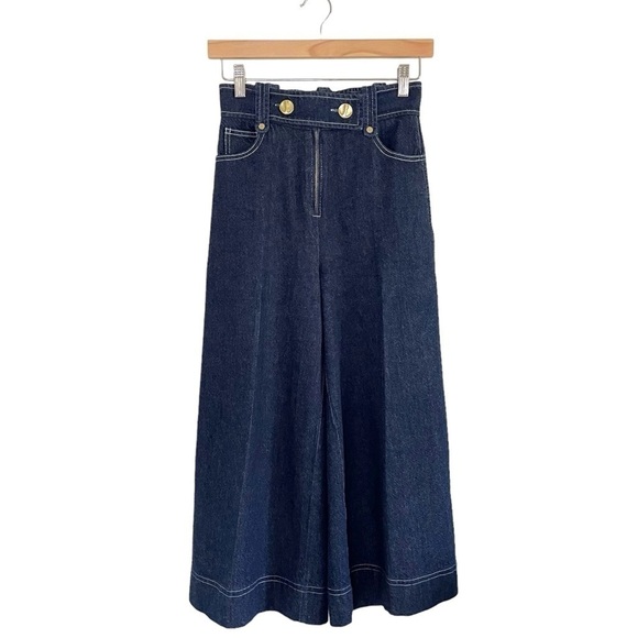 Tanya Taylor Jemma Pant High Waist Wide Leg Flare Denim Cropped Jean Indigo 2 - Picture 4 of 16